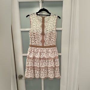 BCBG Tiered Lace w/nude mesh Formal Mini Dress